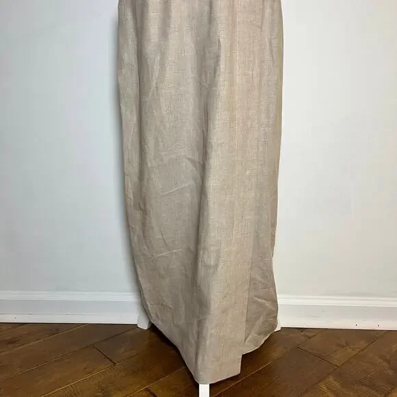 Vintage Maggy London 100% Linen Maxi Dress Beige Size 10 Belt 80s 90s Business - Picture 11 of 15